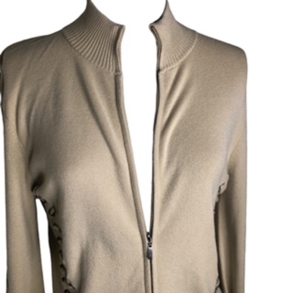 No Label Full Zip Faux Laced Sleeves and Side Front Mock Collar Sweater Size L - Picture 3 of 7